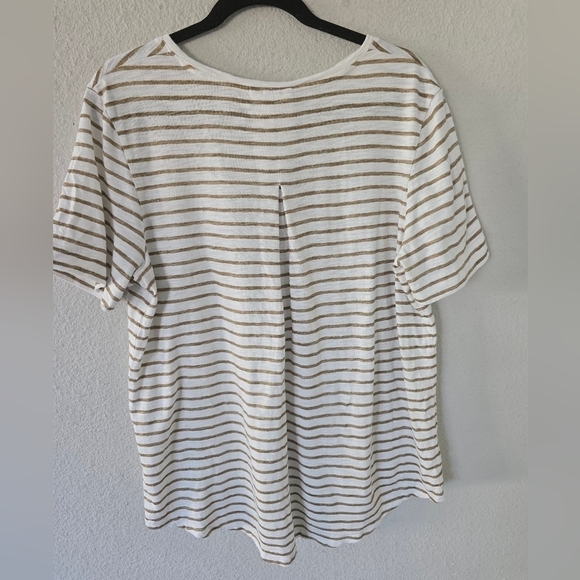 Chico’s Tee Shirt Cotton Blend  Striped Short Sleeve Sz L White Gold Athleisure - Picture 9 of 9